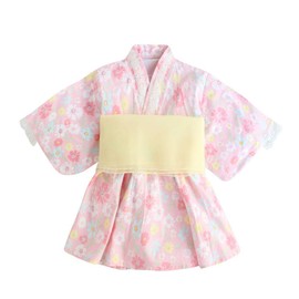 SLINX HF01 Children’s Yukata, Girls, Babies, Kids, Summer Festivals, Kimono, 2-Piece Set, Belt Set, Dress, Includes Obi Belt, Fireworks Festivals (3.6 ft (110 cm), Pink)