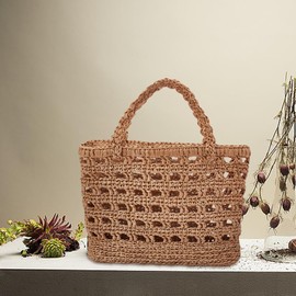 BEUNITONE Crochet Raffia Tote Bag kit Set for Beginners Beach Tote Bag for Women Beach Straw Handmade Bag Woven Rattan Bag for Women Raffia Yarn for Crocheting Raffia Paper Ribbons for Craft
