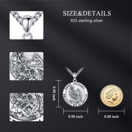 CEKAMA Saint Michael Necklace for Men Sterling Silver Saint Michael Pendant St Michael Medal Necklace for Women The Archangel Protect Us Catholic Medallions Amulet Jewelry for Husband Father Son