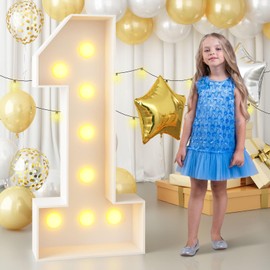 4ft Light up Number 1 Marquee White Marquee 1 Numbers with Lights for 1st Birthday Party Decor Large Mosaic Frame Letter 1 Cardboard Pre-Cut Cut-Out Thick Foam Board Sign Diy Decorations Anniversary