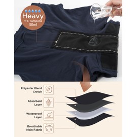 INNERSY Women's Period Underwear 50ml Cotton High Waisted Sleep Boyshort Plus Size Panties(2X-Large, Dark Blue)