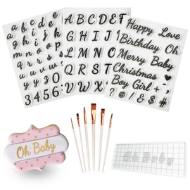 4 sellos de pastel del alfabeto con cepillos para galletas de fondant, bonita escritura a mano, sello de letras de fondant de grado alimenticio, mayúsculas, números en minúsculas, palabras