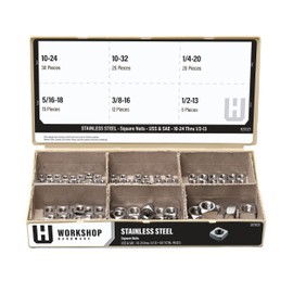 Workshop Hardware 107 Piece Fastener Assortment Kit, Square Nut Set, Gray, Stainless Steel