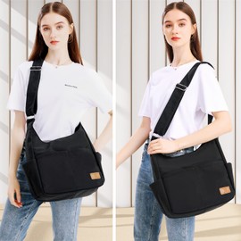 Travistar Messenger Bag Cross Body Bag Hobo Shoulder Bag Aesthetic Crossbody Bags for Women Men Large Canvas Bag Tote Bag Y2K Satchel Bag for School Travel Casual Daily, Black