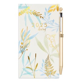 2025 Luxury Diary Slim Week to View 2025 Diaries Full Year With Pen (Botanicals Gold Foil)