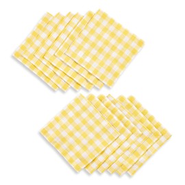 Solino Home 6" Marigold Yellow Linen Cocktail Napkins Set of 12 – 100% Pure Linen – Gingham Check