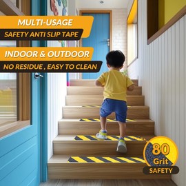 LifeGrip Anti Slip Traction Treads (10-Pack), 4" X 28", Yellow and Black, Best Grip Tape Grit Non Slip, Outdoor Non Skid Tape, High Traction Friction Abrasive Adhesive for Stairs Step