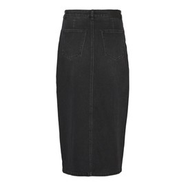 VERO MODA Women's Calf-Length Denim Maxi Skirt with Slit 5 Pocket Skirt, Colours:Black, Size:XS