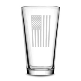 Integrity Bottles Premium Vertical American Flag Pint Glass, Hand Etched Old Glory 15.25oz Beer Glass, Made in USA, Highball Gifts, Sand Carved