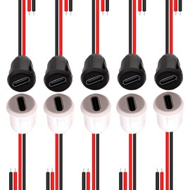 RUNCCI-YUN 10 pieces USB-C socket 2-wire installation type C socket, 2-pin USB mounting socket USB-C socket for panel mounting with snap groove buckle 3A fast charging type C socket black and white