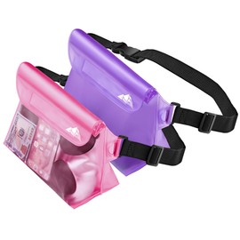 HEETA 2-Pack Waterproof Pouch with Waist Strap, Screen Touchable Dry Bag with Adjustable Belt for Phone Valuables for Kayaking Swimming Snorkeling Boating Fishing Surfing Beach (Pink & Purple)