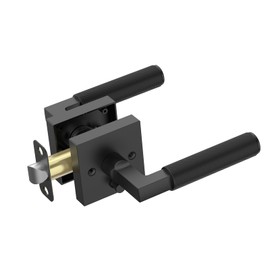 Amerdeco 1 Pack Privacy Door Handles,Matte Black Door Handles Interior,Knurled Black Door Lever, Heavy Duty Bedroom and Bathroom Door Handles,Reversible Keyless for Right & Left Side AM0021