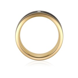 Trilani Women's Ring Stainless Steel Yellow Gold-Plated Zirconia White Brilliant Cut Stainless Steel Ring Gold-Plated Carbon Engagement Wedding Ring Partner Ring, Stainless Steel, Cubic Zirconia