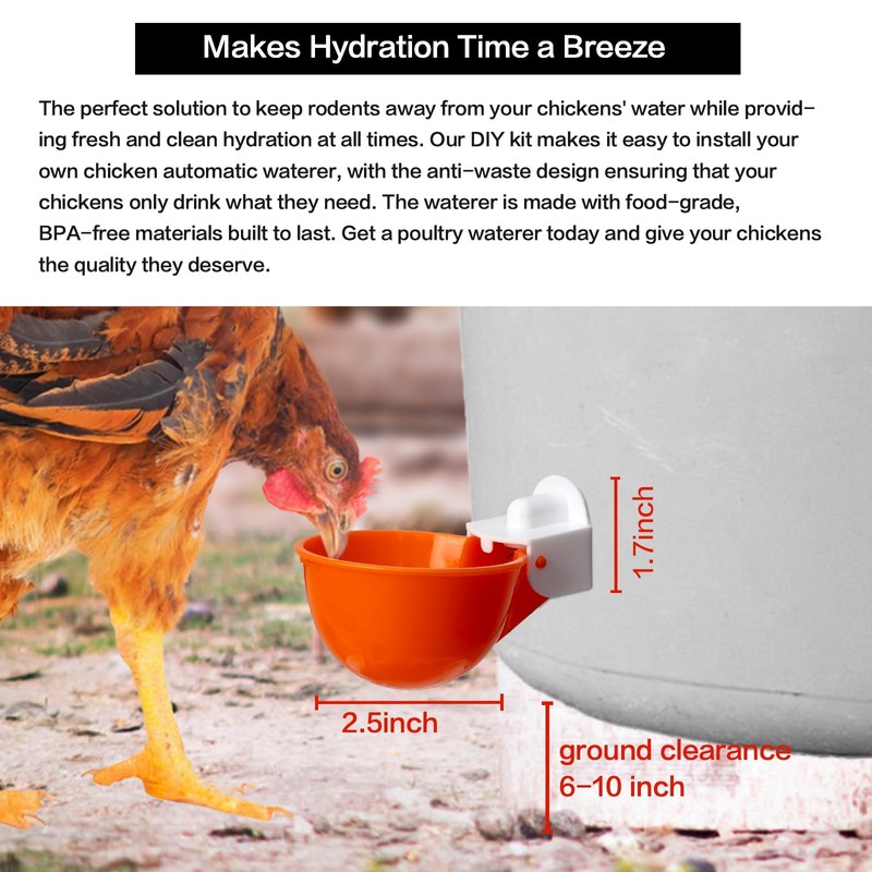 Automatic Chicken Waterer Cups, 6-Pack No Waste Poultry Watering System