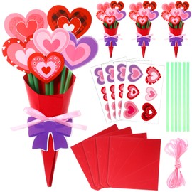 Fullhawl 36 Sets Flower Bouquet Craft Kit Valentines Day Crafts Kit DIY Heart Paper Decorations Make Your Own Valentine Flower Bouquet for DIY Valentines Wedding Birthday Gift Party Supplies(Heart)