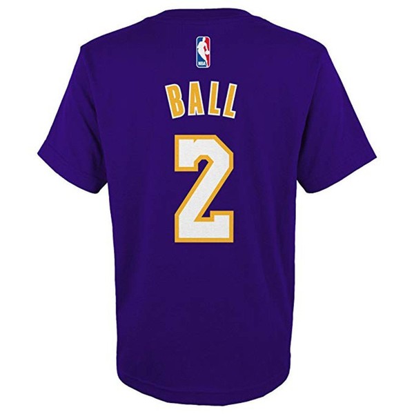 Outerstuff Lonzo Ball #2 Los Angeles Lakers Youth Name and Number S/S Climalite T-Shirt (Large) Purple
