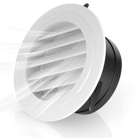 NUTKIT 125mm/ 5 Inch Round Louvred Air Vents, Duct Dryer Vent Cover with Flyscreen Mesh, Round ABS Air Vent Grille Cover for Wall Ceiling, Bathroom, Kitchen
