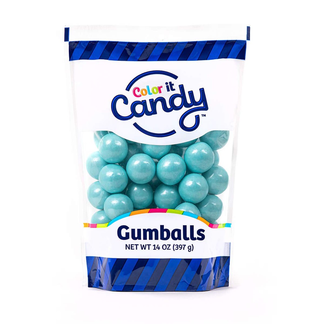 Color It Candy Shimmer Blue 1 inch Gumballs 14 Ounce Stand Up Bag - Perfect For Table Centerpieces, Weddings, Birthdays, Candy Buffets, & Party Favors.