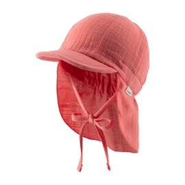 Sterntaler Peaked Cap Neck Plain – Girls' Hat Made of Airy Cotton Muslin – Summer Hat with Neck Protection – Sun Hat for Tying – Baby and Children's Headpiece, coral, 47