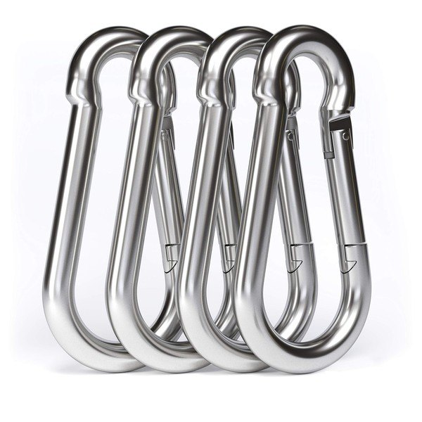 dimok Heavy Duty Carabiner Clips Stainless Galvanized Carbon Steel Spring Snap Hook Set for Camping Swing Boating Hammock Hiking 3 1/2 Inch (Silver 4 Set)
