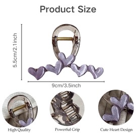 Heart Hair Claws for Women for Thick Hair French Hair Barrettes (Purple)