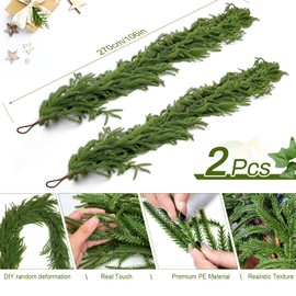 2PCS 9FT Norfolk Pine Garland, Christmas Artificial Faux Greenery Garland Real Touch Holiday Decorations for Holiday Wreaths, Craft DIY and Home Xmas Decorations
