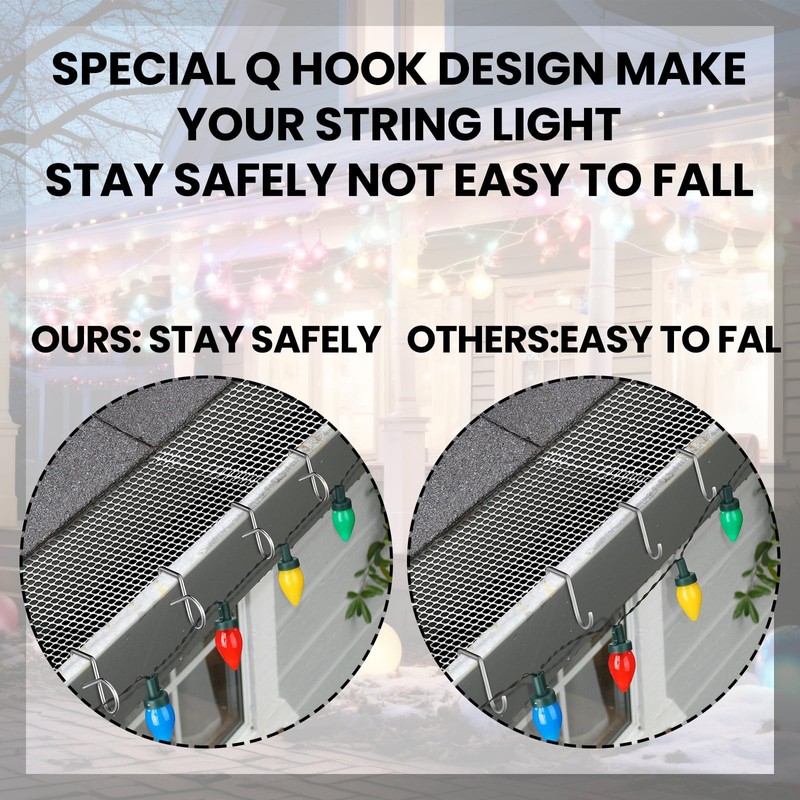 Yaocom 50 Pcs Gutter Clips for Hanging Outdoor Lights Heavy-Duty
