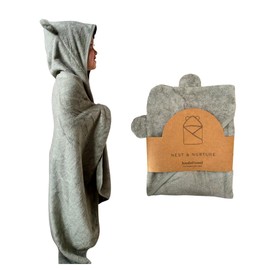 Nest & Nurture - Baby Hooded Bath Towel, 90 x 90 cm, Ultra-Soft Cotton Blend, Extra Thick 600GSM, Bear Design, Toddler Towel, Child Towel (Sage)