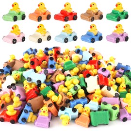 Pack of 100 Ducks in the Car, 10 Colours, Mini Resin Ducks, Rubber Ducks in Car, Mini Garden Decoration, Mini Car Ducks, Dollhouse Accessories, Various Ducks Set for Party Gifts, Car, Home Decoration
