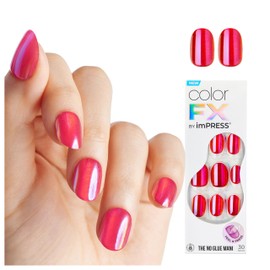 imPRESS KISS colorFX by imPRESS Press On Nails, 'Floating', Solid Red with Pearlescent Finish, Short Oval, New & Improved Adhesive, Includes 30 Fake Nails, Prep Pad, 1 Manicure Stick, 1 Mini Nail File