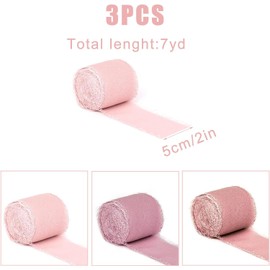 Handmade Fringe Chiffon Ribbon, 3 Rolls Silk and Rose Pink Cotton Linen With Frayed Edges, Craft Fabric, Cloth, Colorful, 4cm x 5m
