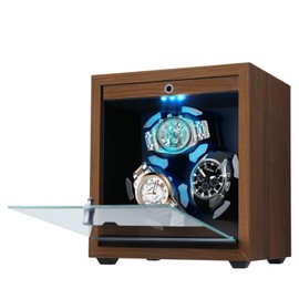 JuviPerpric Watch Winder for Automatic Watches，3 Automatic Rotating Watch Winder Box with Blue Backlight，Foam Pad and 4 Rotation Modes for Lady & Man