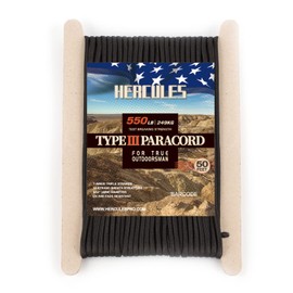 HERCULES Paracord Guy Rope, Camping Rope, Tent Rope, Load Capacity 550.1 lbs (250 kg), 7 Cores, Black, 33.1 ft (15 m)