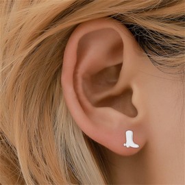Dreuyet 4 Pairs Western Boots and Hat Stud Earrings for Women Tiny Asymmetric Cowboy Cowgirl Boot Hat Earrings Stainless Steel Minimalist High Polished Western Jewelry (Boots Hats Asy)