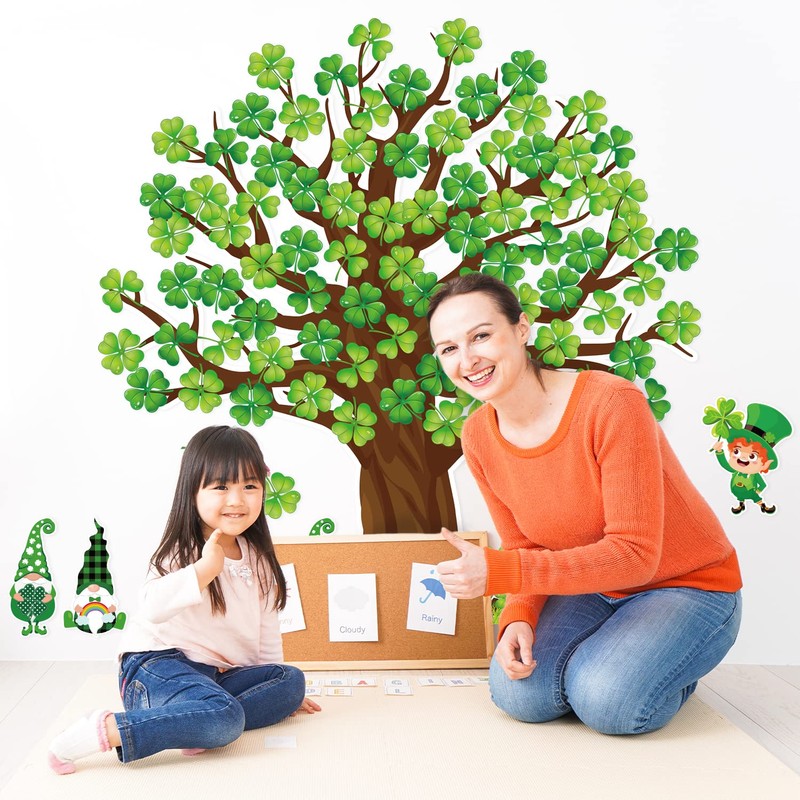 Whaline 111Pcs St. Patrick's Day Shamrock Tree Cutout Spring Classroom