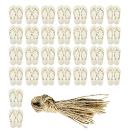 30PCS Unfinished Wood Flip-Flop Slipper Cutout Summer Theme Embellishments with Natural Twine Gift Tags DIY Craft for Home Party Decoration Craft Project