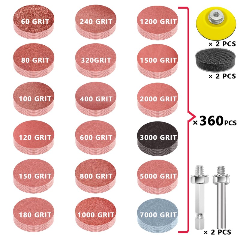 Senmai Tools Pack of 360 Sanding Discs 50 mm Velcro