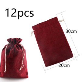 DAHI Jute Bags Pack of 12 Advent Calendar Bags Gifts 20 x 30 cm for Wedding Engagement Advent Calendar (Red)