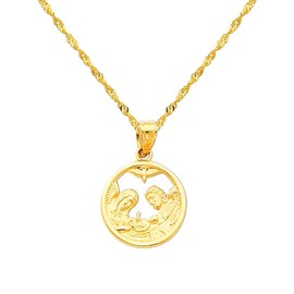 The World Jewelry Center 14k Real Yellow Gold Religious Baptism Pendant with 1.2mm Singapore Chain Necklace - 20"