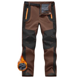 JHMORP Men's Hiking Pants Waterproof Fleece Lining Insulated Winter Work Snow Snowboarding Pants with Zipper Pockets (Coffee,CA XXL)