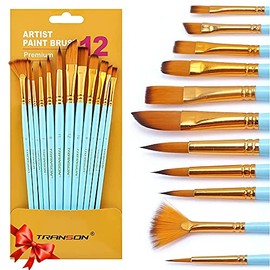 Transon Art Painting Brush Assorted Set of 12 for Acrylic Watercolor Gouache Hobby Painting