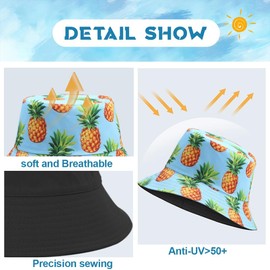KUMSODE Women's Men's Fishing Hat Pineapple Hat Bucket Hat Fishing Hat Sun Hat Reversible Fishing Hats Summer Hat Foldable Beach Hat Outdoor Hat