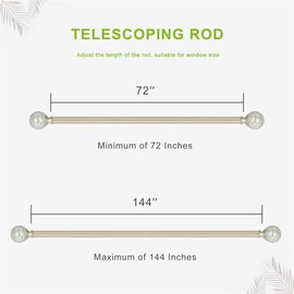 curtain rod 72-144 inch,1 inch Decorative,Champagne Gold Mosaic Round Finial