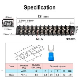 Milapeak - Bloque de terminales – Paquete de 2 12 posiciones 200v-450v 20-30A tira de terminales de tornillo de doble fila + 48 conectores de horquilla de alambre de cobre