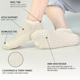 SkiBeaut Yoga Grips Non Slip Socks Pilates Anti Skid Sticky Grippers Ballet Barre Socks for Women 3 Pairs (US, Numeric, 8, 10, Regular, Regular, #9 Wihte (1 pack))