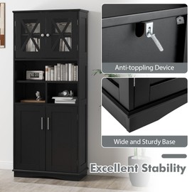Giantex 57" Tall Bathroom Cabinet, Storage Cabinet with Acrylic Doors & Adjustable Shelves, 3 Open Compartments, Bathroom Floor Cabinet for Kitchen, Living Room, Dining Room, Office (Black)