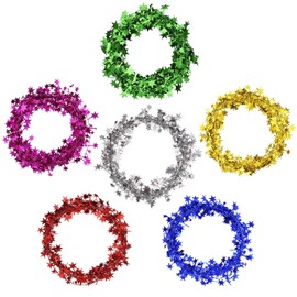 Shappy 147.6 ft Star Garland Wired Christmas Tinsel Garland for Tree Metallic Small Mini, 6 Rolls for Decorations (Multicolor)