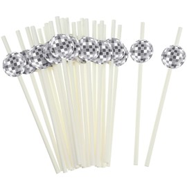 100 Pcs Paper Straws Baby Shower Straws Disposable Drinking Paper Straws for Baby Shower Decorations Birthday Party Supplies, 0.24 x 7.76 Inches (Disco Ball)
