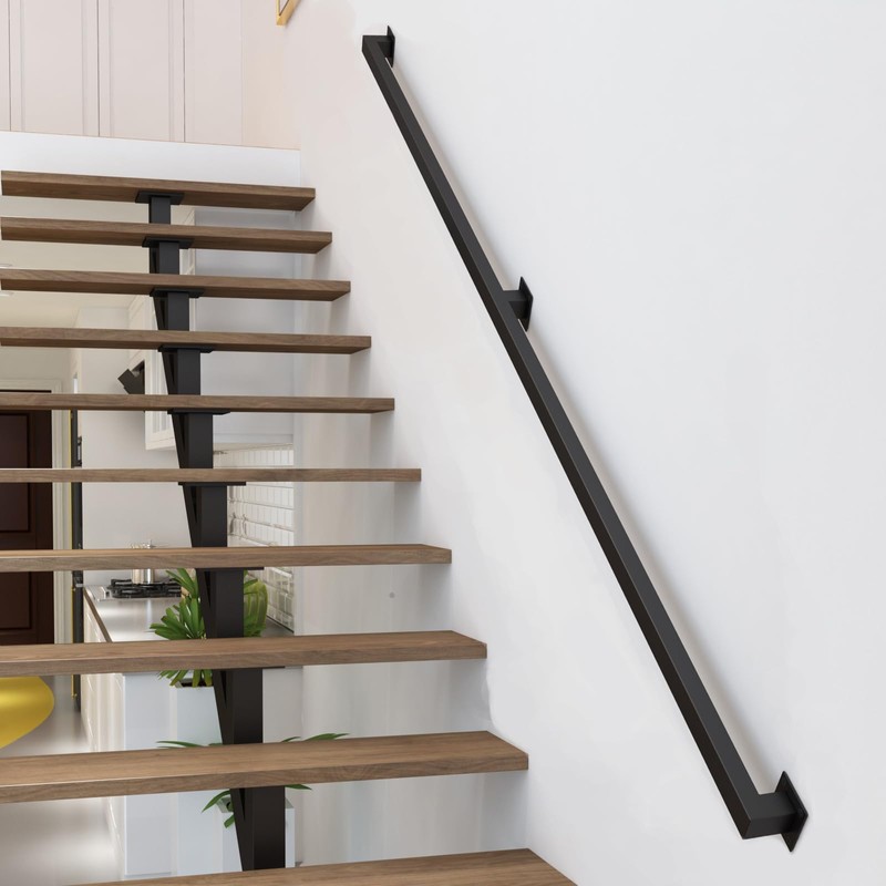 8FT Stair Railings Indoor, Black Iron Railings for Stairs, Industrial