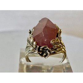 Generic ✦ Bella-gems ✦16 * 10mm Boho/Designer/Statement~ Madagascar Purple Pink Rose Quartz 925 Sterling Silver Fashion Flower Leaves Ring - Adjustable - M1403